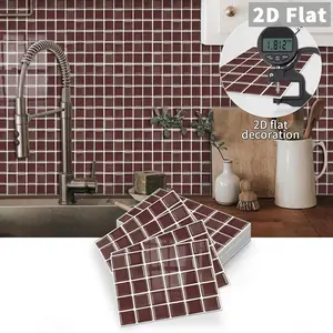 10PCS Color Box GST Burgundy Small Square PE Crystal Foam Tile Stickers Waterproof Oil-Proof Anti-Collision Kitchen Bathroom Ceiling Wall Decor