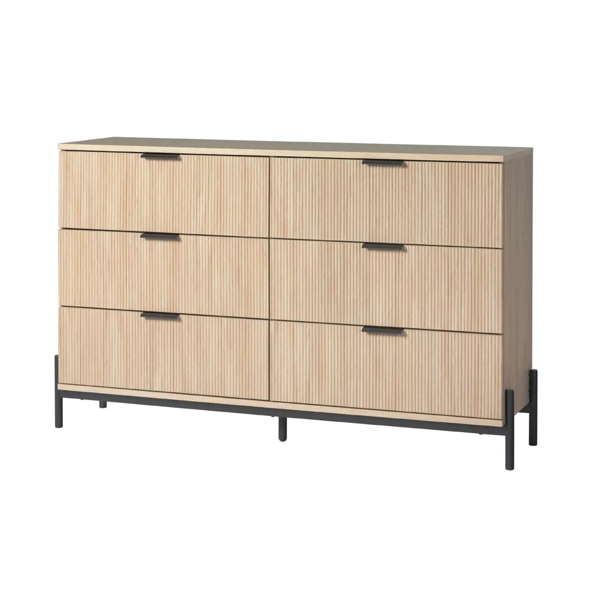 Walker Edison Sturdy Contemporary 6-Drawer MDF Laminate Dresser - 35.5"w x15.5"d x56"h, Coastal Oak Mid-Century Style Cabinet Bedroom Furniture, Reeded Fronts, Tab Pulls, 135 lbs Capacity, Assembly Required