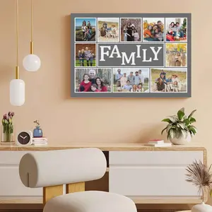 Custom Photo Collage Framed Framed Canvas Print - Personalized Wall Art with Wrapped Framed Framed Canvas Frame, Upload Your Family/Couple/Parents Photos, Modern Simple Home Decor for Living Room, Bedroom, Offi, Fathers's Day, Independence Day, Juneteenth
