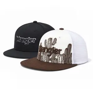 Wrangler Trucker Hat Flat Brim Hats 2-Pack – Embroidered Canvas Snapback Caps for Men & Women, Adjustable, One Size Fits All