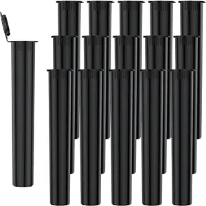 116mm Pre Roll Tube Vials,   Resistant Pop Top Open Case  Plastic Container Holder  (15 Pack Black)