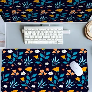 Navy Floral Garden Desk Mat Gaming Mouse Pad XXL Extended Mouse Pad for Laptop Large Mouse Pad for Desk with Non-Slip Rubber Base Stitched Edges Surface for PC Gamers, Floral Enthusiasts, Office Workers & Home Use