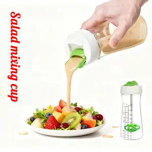 1 Portion Salad Cup with Hand-crank Spiral Mixer - Portable Seasoning Container Featuring Built-in Measurement Markings and an Ergonomic Handle, Suitable for Fresh Salads, Meal Prep, and Picnics