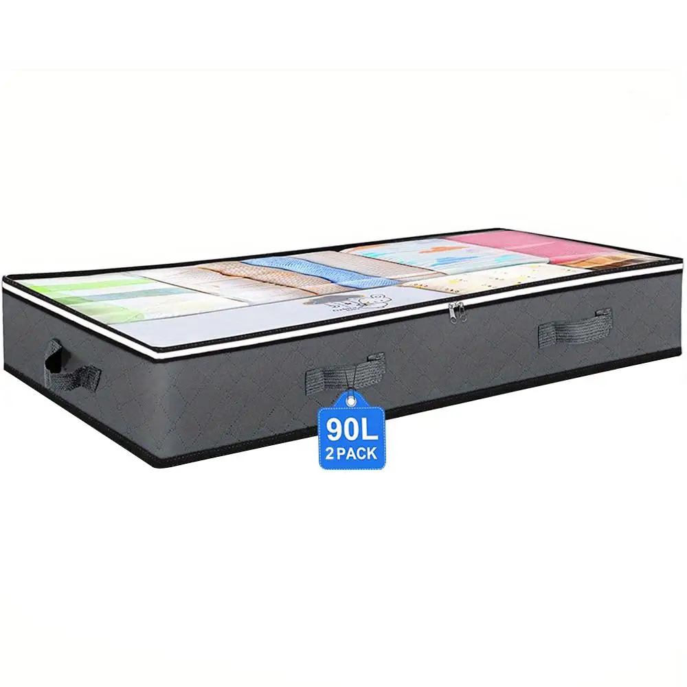 90L Under Bed Storage Containers, Closet Organizers and Storage Bins, Underbed Storage Bags with Clear Window for Blankets, Sheets, Pillows, Dorm Room