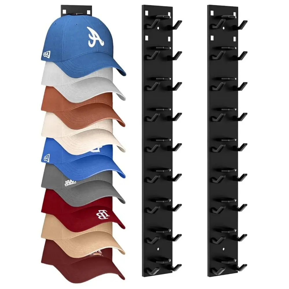 Baseball Cap Organizer 2-Pack Strong Adhesive Wall-Mounted Hat Rack Holds Up to 18 Hats Multi-Layer Storage Two Installation Methods Black Adjustable valentines gift ideas Valentine gifts for bf