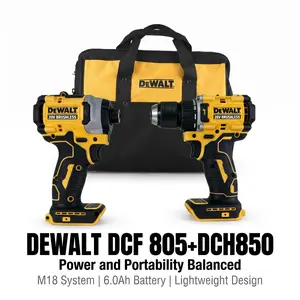 DEWALT DCF850 and DCD805 Combo Set | 20V MAX XR Brushless Compact Impact Driver and Drill | Two bare tool units for framing construction, deck building, and concrete anchoring | Up to 205 Nm and 90 Nm torque