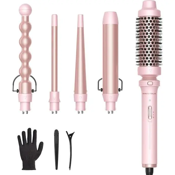 Wavytalk 5 in 1 Curling Wand Set with Thermal Brush & 0.5"-1.25" Barrels | Interchangeable Ceramic Curling Iron, Instant Heat Up Wand Curling Iron, Less Damage, Dual Voltage Curling iron for Travel