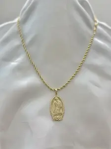Gold-Plated Virgin Mary Pendant Necklace 45 cm Rope Chain Religious Jewelry for Women