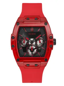 GUESS Male Red Plastic and Silicone Multifunction Watch