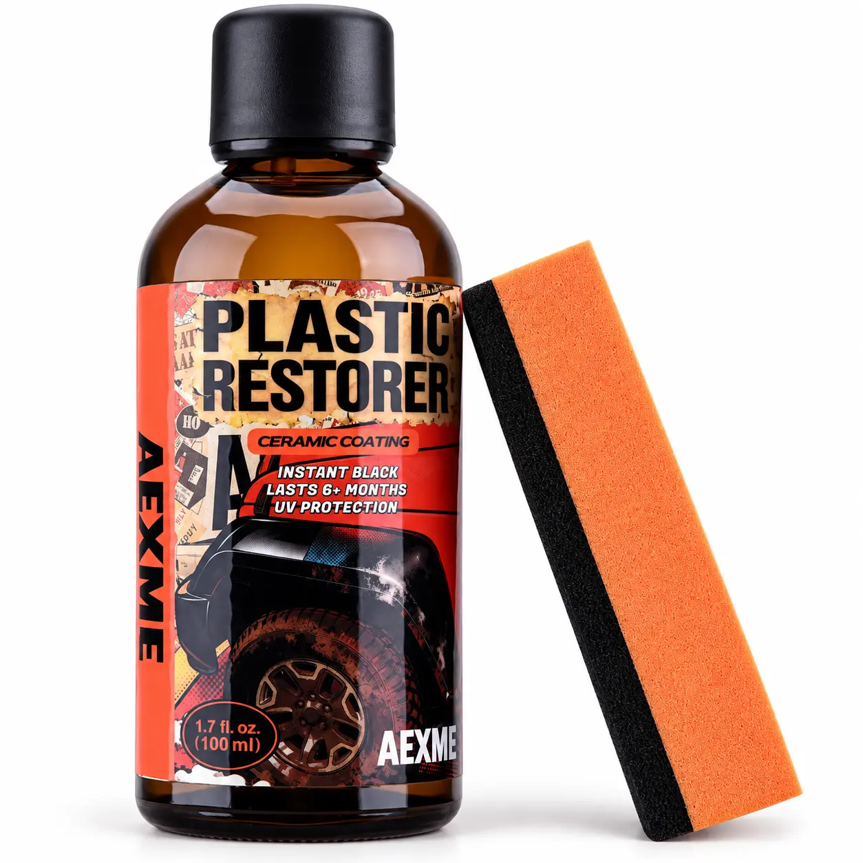 Car Plastic Restorer - Ceramic Crystal Coating Technology, Quickly Repair Fading Bumpers, Plastic and Rubber, Back to Black Shine，Black Trim Restorer with Effects Lasting up to 6 Months