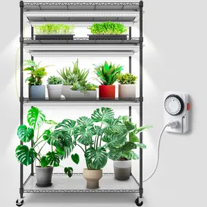 Barrina Plant Stand with Grow Lights, 4-Tier Plant Shelf with 6-Pack 180W T8 3FT Full Spectrum Grow Light, Settable Timer Socket, 35.4x13.8x59IN