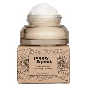 Poppy & Pout Natural Lip Scrub, Moisturizing Sugar Scrub for Dry Lips, Lip Scrubber Exfoliator with Essential Oils Smooths and Hydrates Lips [In Recyclable Glass Jars, Cruelty Free] Island Coconut
