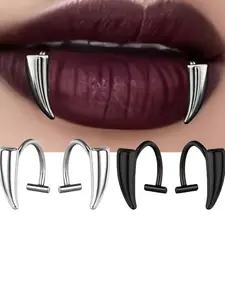 Stainless Steel Fang Shape Lip Jewelry, Non Piercing Jewelry for Men & Women, No Hole Needed, Perfect for Halloween, Christmas, Party, Role Play