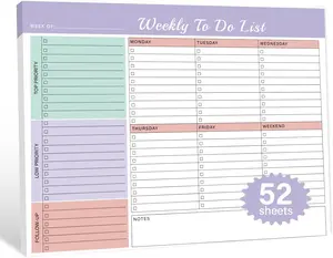 Weekly To Do List Notepad with 52 Tear Off Sheets（8.5"×11"）- Undated Weekly Desk Planner for Women & Man,Work and Home-Violet Whispers