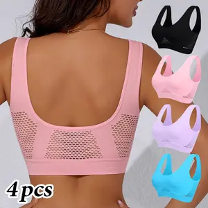 4 Pack Seamless Breathable Cool Liftup Air Bra,Mesh Sports Bras for Women High Support,Wireless Bras with Support and Lift