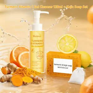 Turmeric Vitamin C Gel Cleanser 120ml + Turmeric Kojic Soap Set | Deep Cleansing Oil Control Brightening Gentle Exfoliator for Face & Body