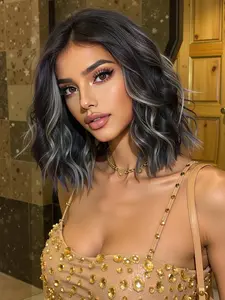 12 Inch Short Bob Wigs for Women, Gorgeous Fluffy Wigs with Blunt Bangs, Synthetic Full Machine Wigs for Party, Daily Use