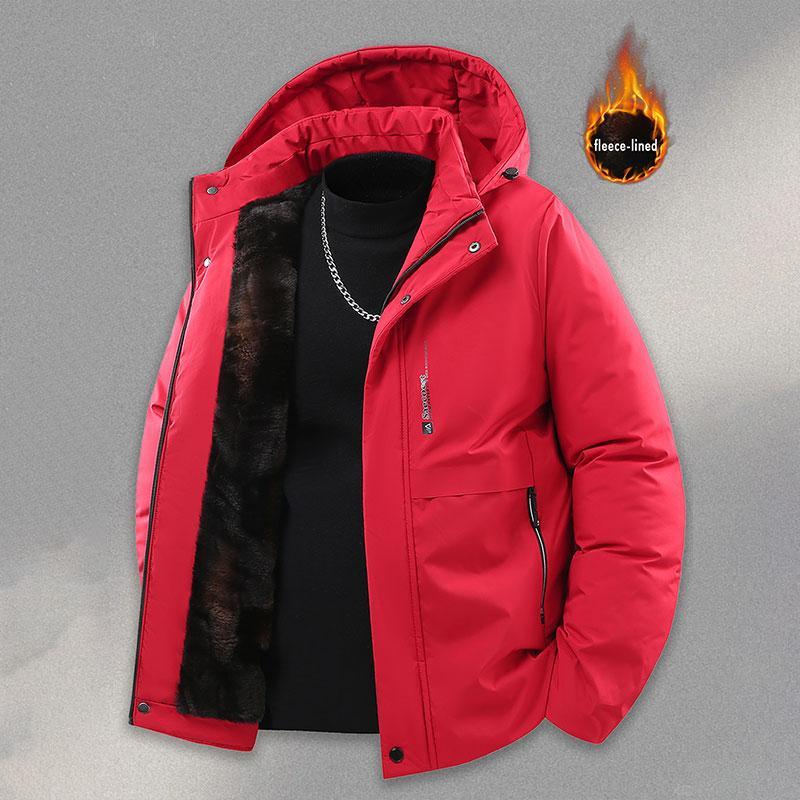 Men's Winter Fleece-Lined Sports Outdoor Casual Jacket Cotton-Padded Hooded Mountaineering Coat with Removable Cap Graphene Warm Parka Long Sleeve Menswear Tops Beige Khaki winter outfits men puffer jacket men heated jacket winter jacket jacket cute drago