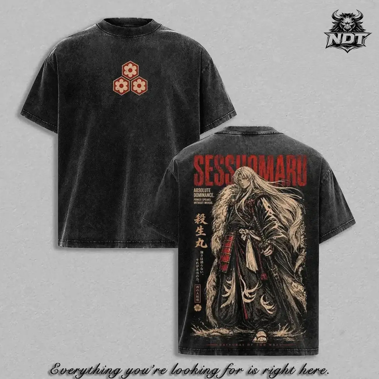 Sesshomaru T-Shirt Washed – Inuyasha Anime Manga Graphic Double Printed Tee, Menswear Heavy Cotton Unisex Oversize Streetwear Top Vintage Edition, Japanese Anime Fan Gift Apparel TOS