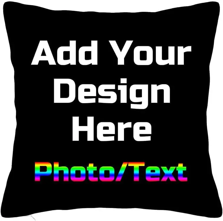 Personalized Custom Pillow Cover with Picture Text Photo Logo Customized Throw Pillow Case for Living Room Bedroom Customize Two Sides Printed Pillowcase Gifts, Black, 16"x16"