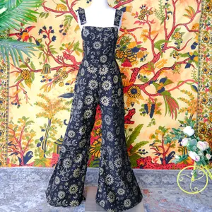 Cotton Boho Overalls, Bell Bottom Jumpsuit, Wide Leg Dungarees, Hippie Bohemian Pants, Celestial Print, Bib Rompers, 90s, Unisex 70s Outfit, Retro Style Jumpsuit, Sustainable Fashion, Whimsical Outfit, Harem Jumpsuit