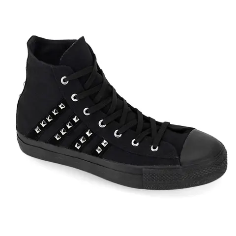 Demonia Men's Deviant-103 Black Canvas High-Top Sneaker, Comfortable All-Seasons Chic Casual Footwear