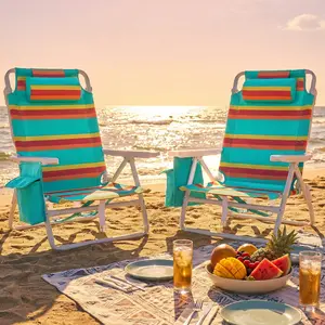 Arlopu Folding Beach Chairs W/5-Position Lay Flat & Cooler Pouch, Oversized Backpack Camping Tanning Chair W/Headrest, Storage Bag, Towel Bar, Foot Mat, for Camping 350LBS