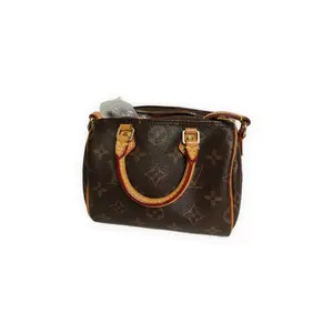 Pre-owned Louis Vuitton Monogram coated canvas with Vachetta leather trim Top Handle Bags Speedy Nano Brown monogram canvas with natural Vachetta leather handles and strap Very Good S014260416031
