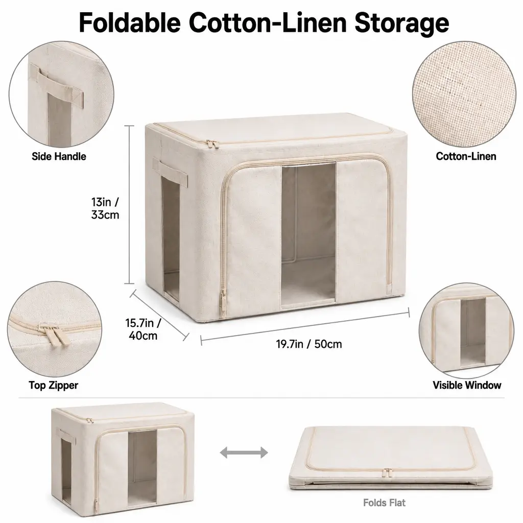 1 Pack Large Capacity Clothes Storage Box,Foldable Blanket Storage Bags with Zippers, Clear Window and Reinforced Handles, Closet and Organization for Clothing, Sweater, Comforter, Bedding,Foldable Oxford Bedding Organizer, storage organization waterproof
