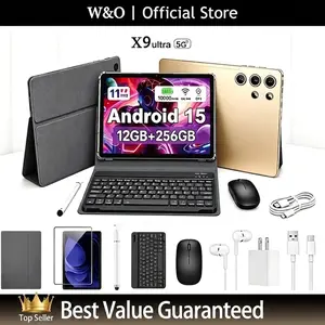 W&O 2026 Android 15, 11-inch Tablet, 12GB RAM + 256GB Expandable Storage, Large HD Screen, 10000mAh Battery, 5G WiFi, Portable Device with Keyboard, Mouse, Case, Stylus, Dual Camera, Ideal for School, Work, Valentine’s Day Gift