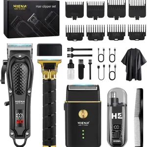 Rechargeable Haircut Kit with Trimmer & Shaver, Vintage T-Blade Design, Professional Men's Grooming Tools for Home Use, Hair Clipper Set