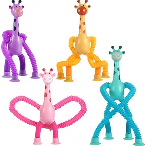 4Pcs Giraffe Pop Tube Sensory Toys, Telescopic Suction Fidget Toys For Autism, Toddler Travel & Airplane Activities, Fun Screen-Free Activity For Boy & Girl
