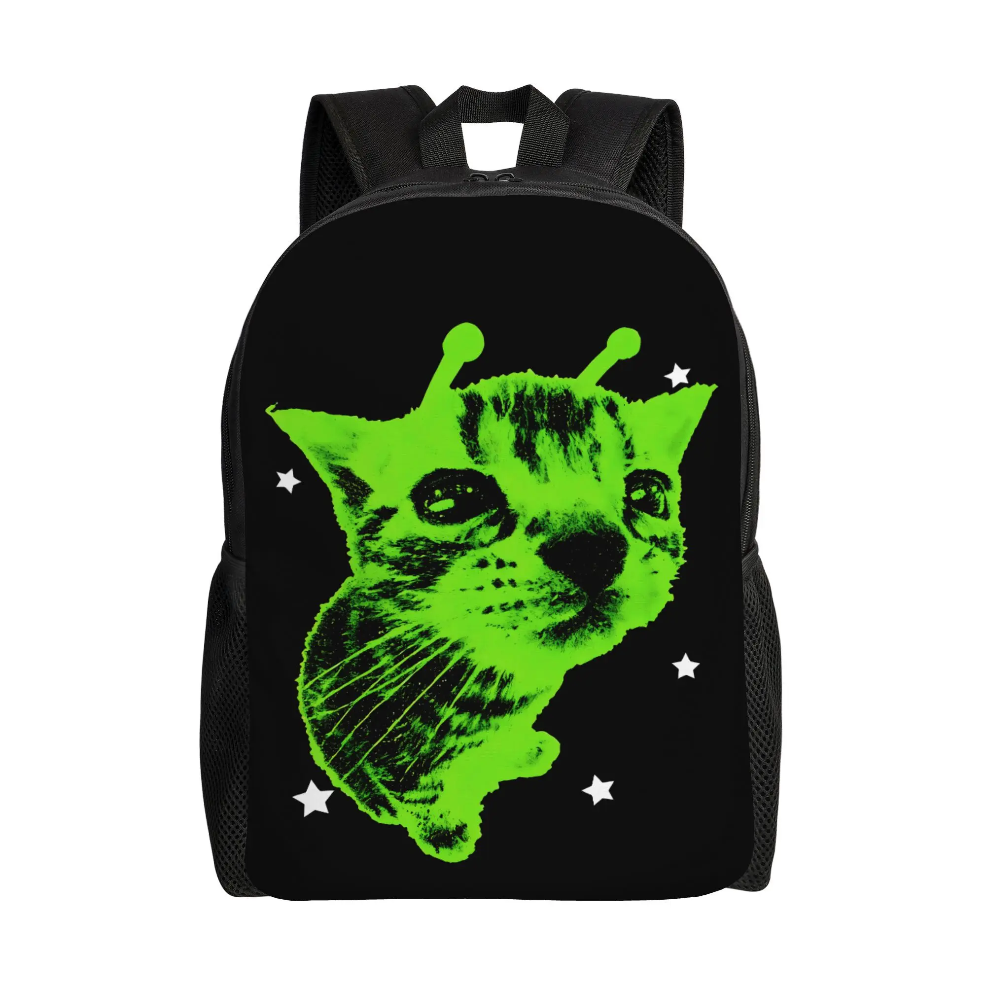 Y2K Cat Emoji Backpack – Large Capacity Nylon Book Bag, Lightweight with Adjustable Straps, Cute Alien Floral Print for School & Travel