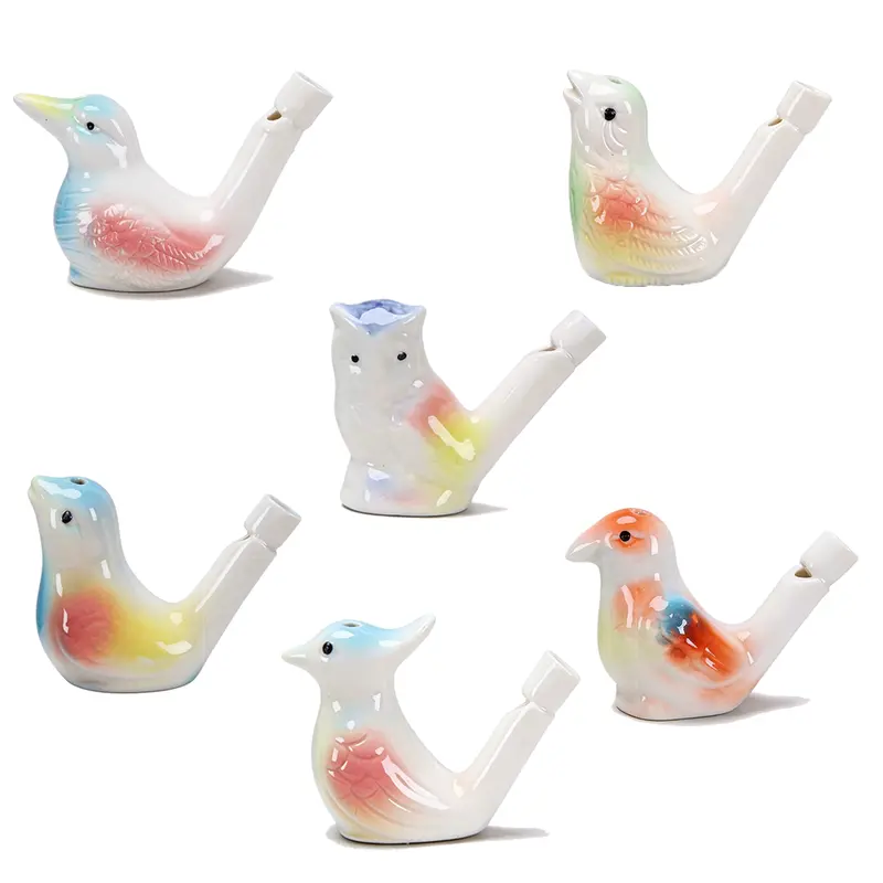 6 Pcs Unisex Handmade Painted Porcelain Water Bird Whistles - Chirps When Water Added, Cute Bright Bathtoys, Play Items, Easter Baskets Fillers for Families & Kids Classroom Prizes