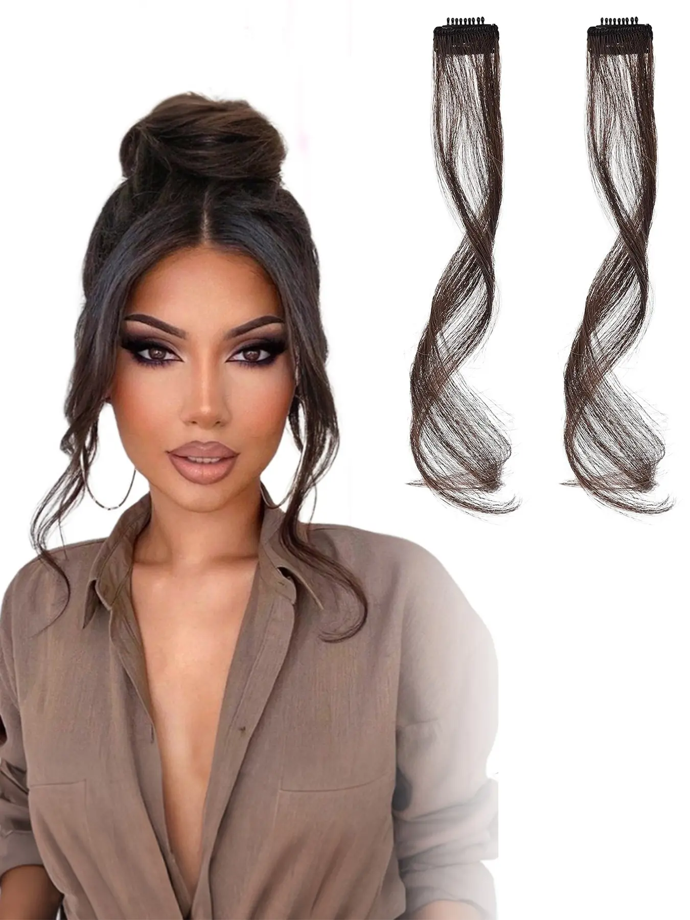 Women's Curled Wave Synthetic Side Bangs Wig, Long Hair Extension for Daily Wear, Natural Look, DIY Styling Accessories, Synthetic Curly Hair, Synthetic Wavy Hair, Synthetic Hair Wigs, Face Framing Bangs, Synthetic Extensions, Wave With Bangs