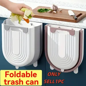 Portable Folding Trash Can with Hook, Modern Minimalist Rectangular Design, Space-Saving Durable Plastic Kitchen Bathroom Bin, No Power Needed