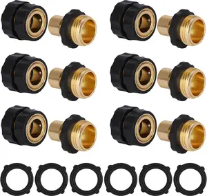 6 Sets Garden Hose Quick Connector, 3/4" Male and Female Quick Release Garden Hose Connect Fittings With 6 Rubber Washers