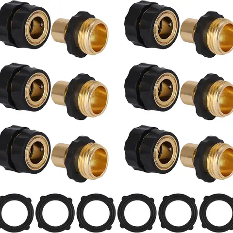 6 Sets 3/4" Male-Female Garden Hose Quick Connectors with 6 Rubber Washers, Hose Adapter, Outdoor Backyard Plumbing Tool, Father's Day Gift, Garden Hose Adapter