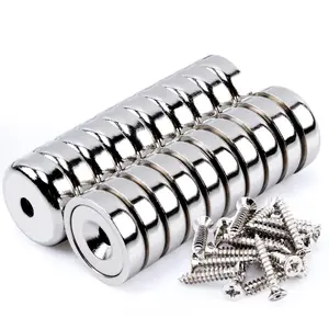 20Pcs Super Strong Round Base Cup Neodymium Magnets with Holes,0.63"(16mm) Ring Rare Earth Magnets Heavy Duty, Countersunk Holes Pot Magnet with Screw for Kitchen Craft Wood DIY Holding Tools Hanging