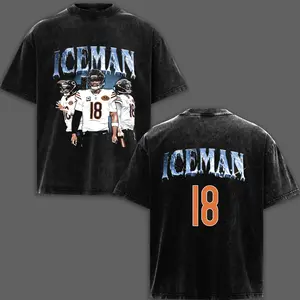 Caleb William 'Iceman' Graphic Premium Acid Washed Cotton T-Shirt, Chicago Football Fans Apparel, Caleb Williams Fans Football Streetwear Tee, Gift For Football Fan Graphic Tee T-Shirt