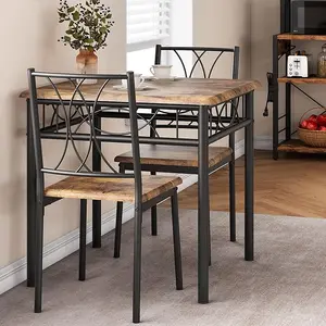 Dining Table Set for 2, Kitchen Table and Chairs for 2, Square Dining Room Table Set with 2 Metal and Wood Chairs, Kitchen Table Set for Small Space, Apartment