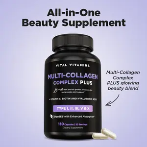 Multi Collagen Complex Plus - with Biotin, Hyaluronic Acid, Vitamin C - Type I, II, III, V, X - for Women & Men - Hair, Skin, Nails Beauty Complex - 150 Capsules