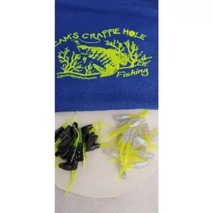 Cam's 2"(HOLOGRAM FLAKE) BLACK & CHARTREUSE/MONKEY MILK & CHARTREUSE 100pc (SPLIT SET) Stinger Shad Crappie Soft Jigs [A Cam's Exclusive]