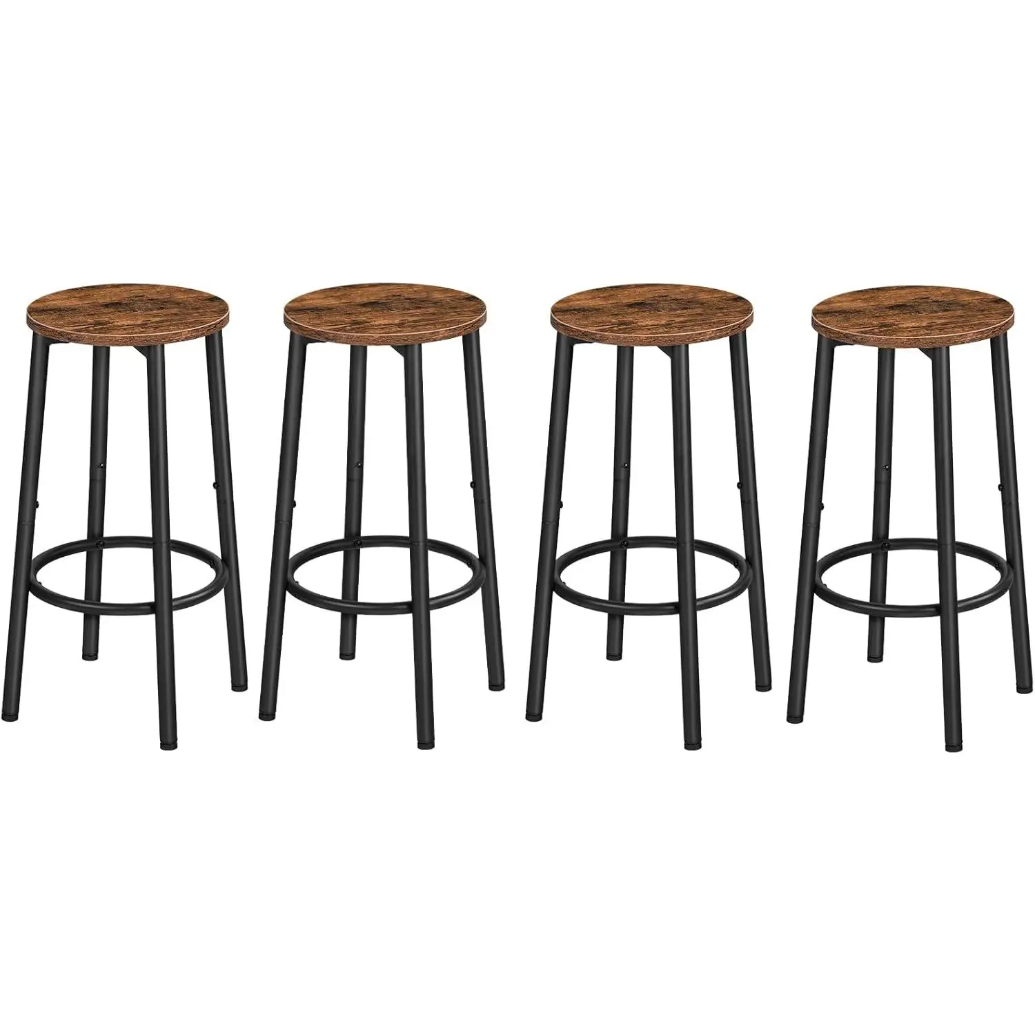 Bar Stools Set of 4, Counter Height Stools, Kitchen Round Height Stools, Bartools with Metal Frame and Smooth Top, for Kitchen, Bar, Cafe, Dining Room, Rustic Brown and Black BF03BYP401N1