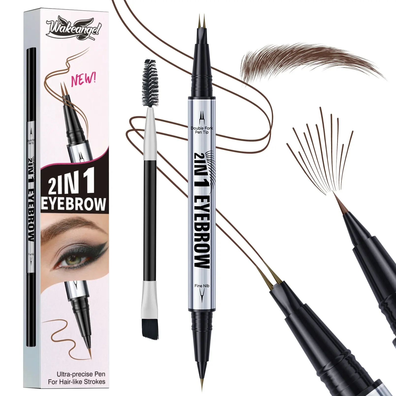 Double-ended Eyebrow Pencil,Curved Eyebrow Pen-Microblading, Liquid,2-in-1 Dual-Ended with Micro-Fork-Tip Applicator,Waterproof and Long Lasting Makeup Cosmetic,Eye Brow Makeup Tool for Women