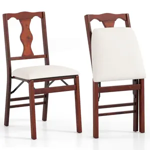 COSTWAY - Folding Chairs Set of 2 Upholstered Dining Chairs with Comfy Padded Seats-Brown