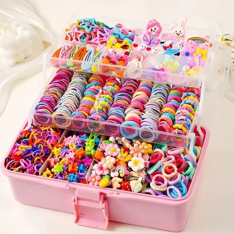 718PCS Hair Accessories Kit for Girls, 700+ Cute Hair Clips, Hair Ties, Bows & Scrunchies Collection with Storage Organizer Box Dopamine Set