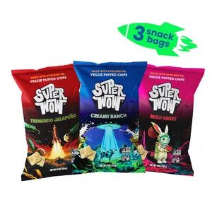 SuperWow Veggie Puffed Chips Variety 3-Pack - Creamy Ranch, Tremendo Jalapeño, Miso Sweet - Salty Snacks Chip Avocado - 4 oz per Bag - Non-GMO, Gluten-Free, Kosher - Made in USA - Crispy