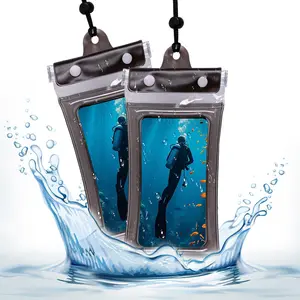 Clear Waterproof Phone Pouch, 2 Count Waterproof Cell Phone Case with Lanyard, Fits Phones up to 7 Inches, Inflatable Edge for Better Floating, Essential Dry Bag for Winter Swimming, Cruise, Diving, Kayaking, Hot Springs and Spa