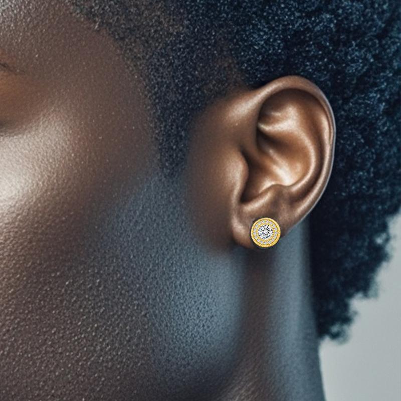 Delzzad 18k Gold-Plated Double Halo Ice Lab-Created Moissanite Stud Earrings Moissanite Jewelry Perfect Birthday Mother’s Day Christmas Gift for Men Women